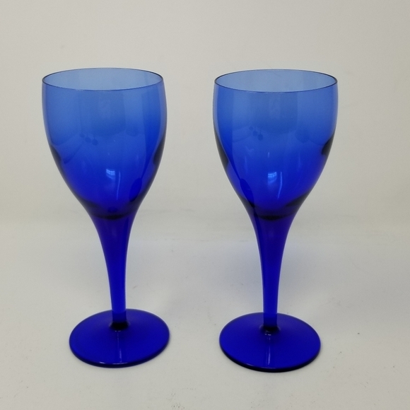 Cobalt Blue Vintage Stemmed Wine Glasses Set of Two Pair Estate - Picture 9 of 9